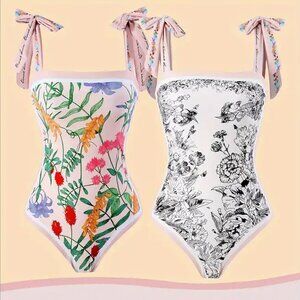 Women's One Piece Swimsuit Floral Print Bathing Suit Tummy Control Reversible M